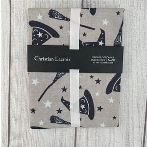 Christian Lacroix Tablecloth 60x84 Taupe Halloween Witch Hat Broom Star Metallic